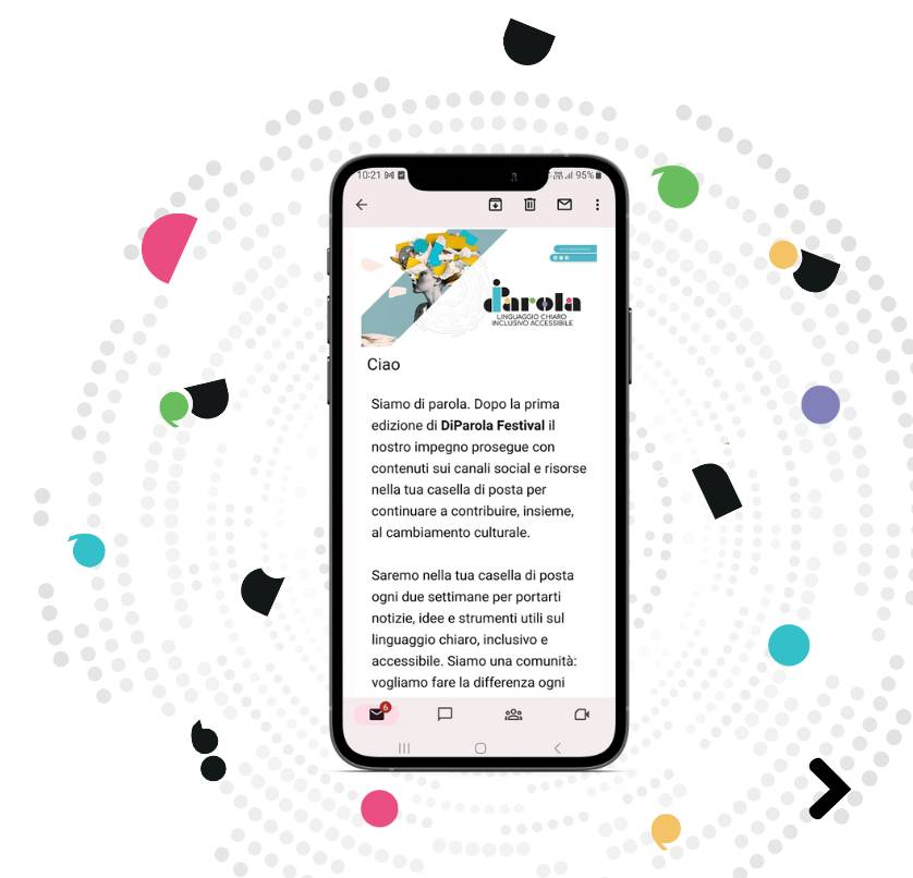 Uno schermo di telefono con il testo di una newsletter di DiParola
