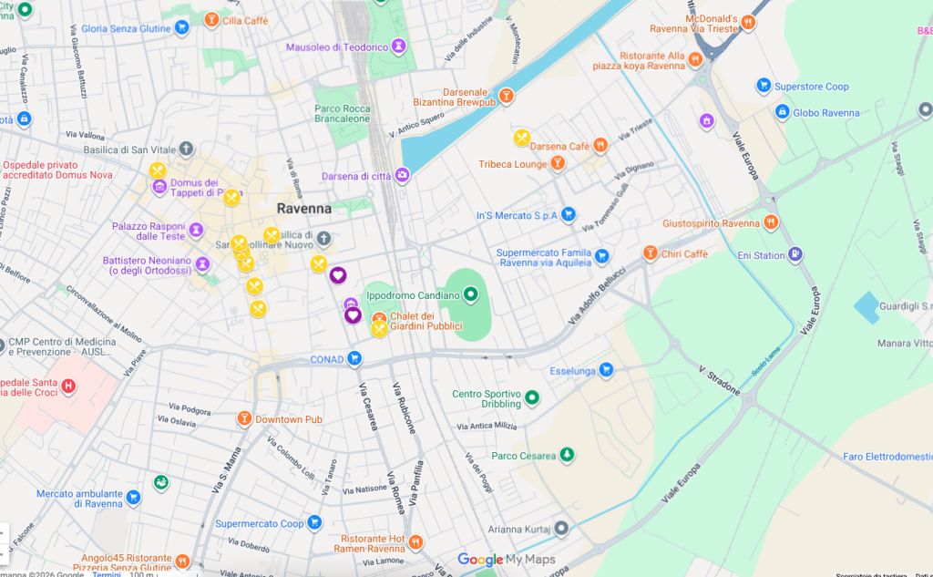 Mappa dei ristoranti di Ravenna